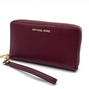 Michael Kors Large Flat Mf Phone Case Wallet Ruby Red Leather